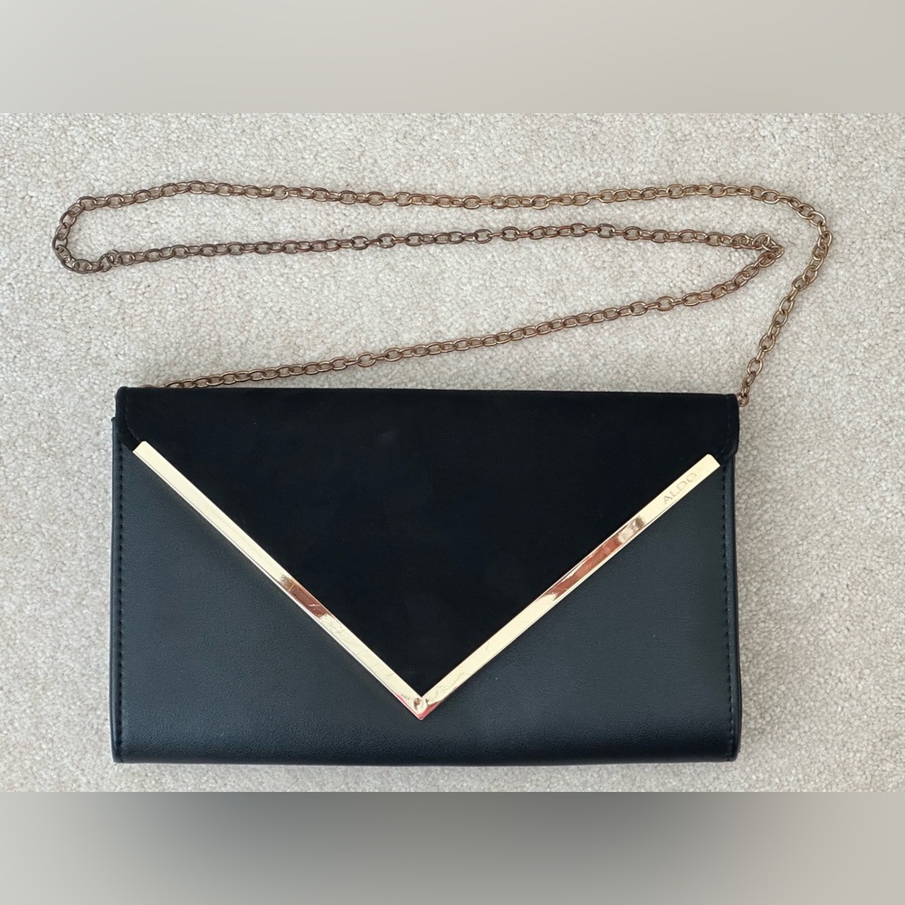 Aldo - Black Envelope Clutch/Crossbody Bag, Black & Gold